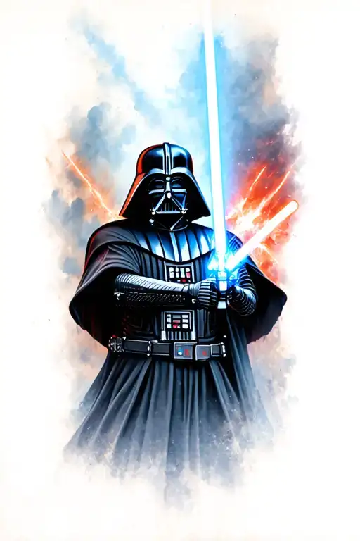 anakin skywalker engaed in a lighsaber dual with darth vader tattoo design idea