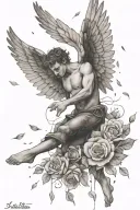 Icarus falling with rose petals falling beside him tattoo design idea
