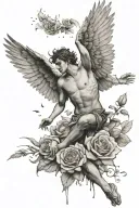 Icarus falling with rose petals falling beside him tattoo design idea