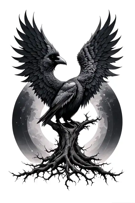 yggdrasil tree crow wings full back piece  tattoo design idea