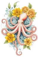 octopus, snowdrop, rose,  marigold flower tattoo design idea