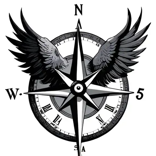 Compass, bird, Taurus, times, number 555 tattoo design idea