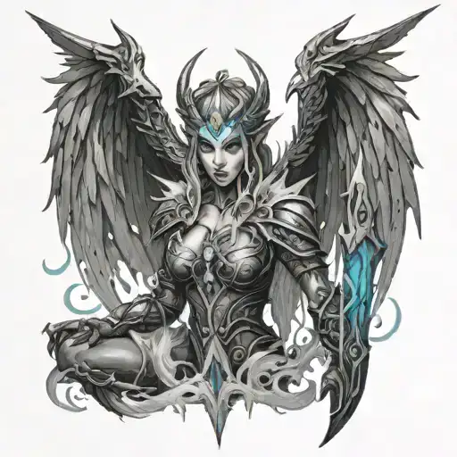 Syndragosa wrapped around frostmourne with her wings spread wide  tattoo design idea