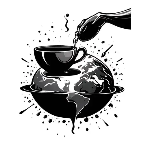 lean cup pouring on earth tattoo design idea