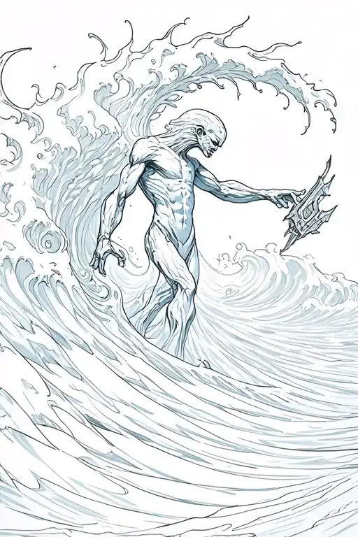 A Morphling emerging from a giant wave, half-liquid, half-humanoid. One arm already transformed into a weapon (as in the tattoo design idea