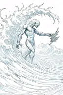 A Morphling emerging from a giant wave, half-liquid, half-humanoid. One arm already transformed into a weapon (as in the tattoo design idea