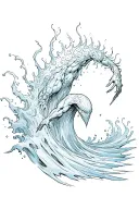 A Morphling emerging from a giant wave, half-liquid, half-humanoid. One arm already transformed into a weapon (as in the tattoo design idea