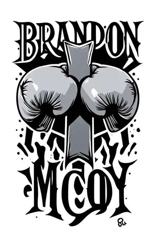 "Brandon  McCoy" cross with boxing gloves tattoo design idea