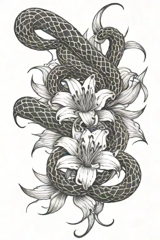 a snake wrapping around a red spider Lilly flower but the snake will have a head and you can see the snake tattoo design idea