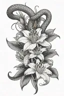 a snake wrapping around a red spider Lilly flower but the snake will have a head and you can see the snake tattoo design idea