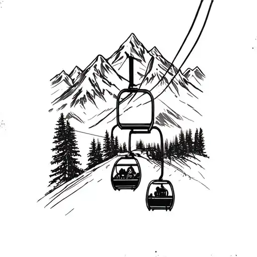 ski lift and mountains tattoo design idea