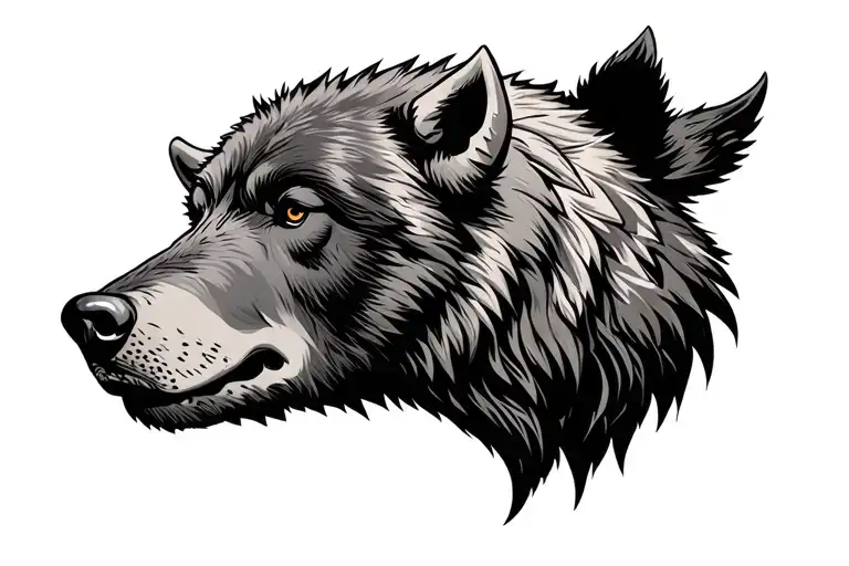 bison wolf bear head tattoo design idea