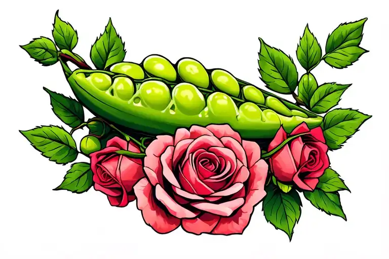 pea pod with two peas with roses tattoo design idea