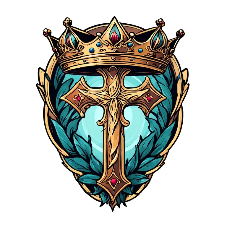 crown on cross surrounded tattoo design idea