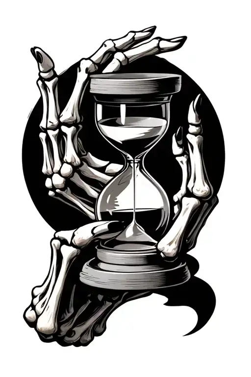 skeleton hand holding hourglass tattoo design idea