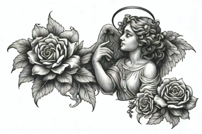 floral angel praying tattoo design idea