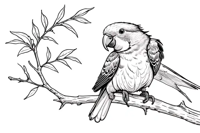  Quaker parrot on a branch  tattoo design idea