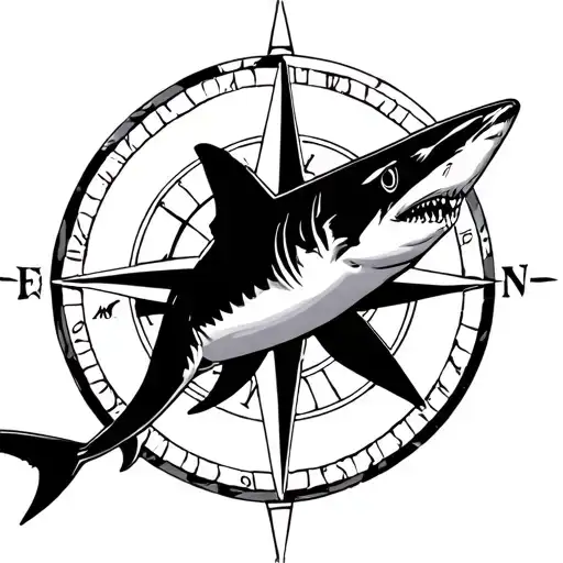 hammerhead shark in compass rose  tattoo design idea