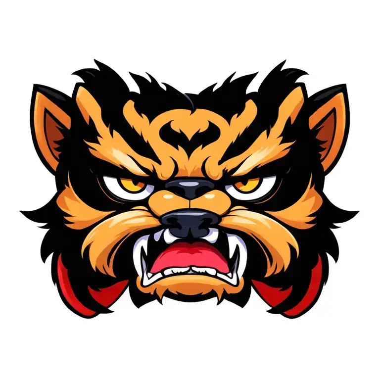 create a fu dog face that is angry tattoo design idea