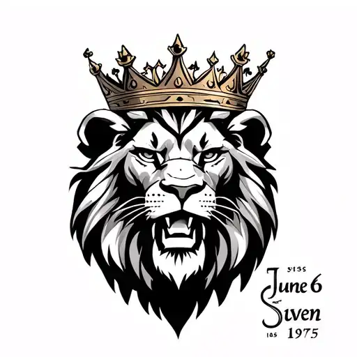Roaring Lion Wearing A Crown Made, with the Lettering, June 6, 1975 Legend Sven was born tattoo design idea