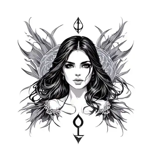 Tiwaz rune female style tattoo design idea