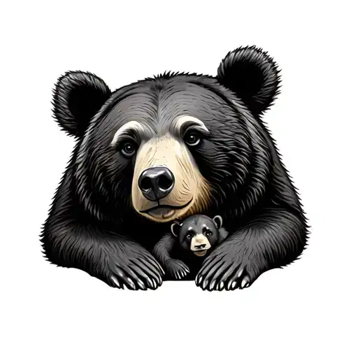 mama bear and baby tattoo design idea