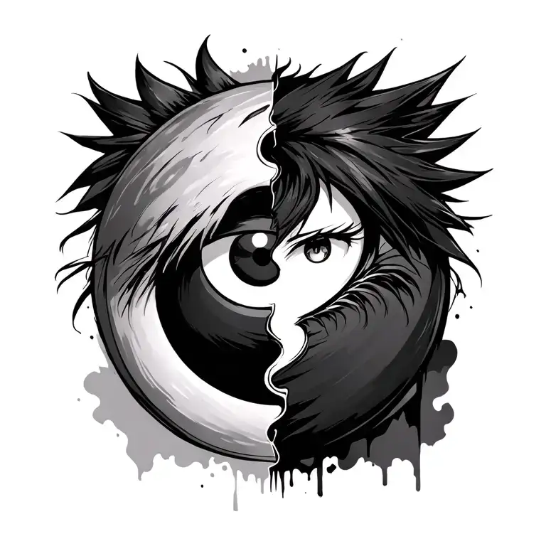 ying yang split in half with sasuke eye tattoo design idea