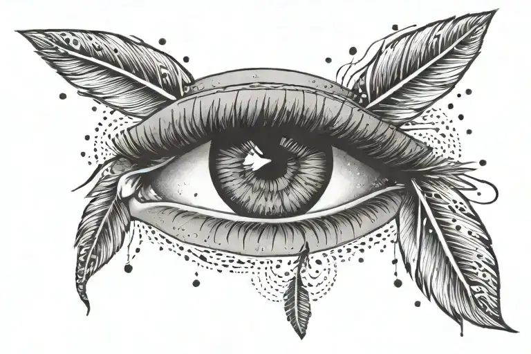 red indian girl eye and feathers falling long tattoo in leg tattoo design idea