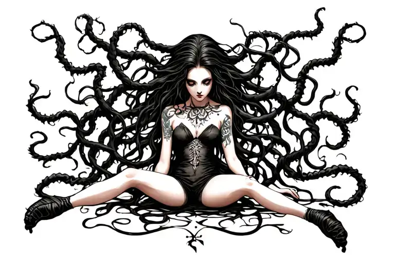 Medusa spreads girl legs tattoo design idea
