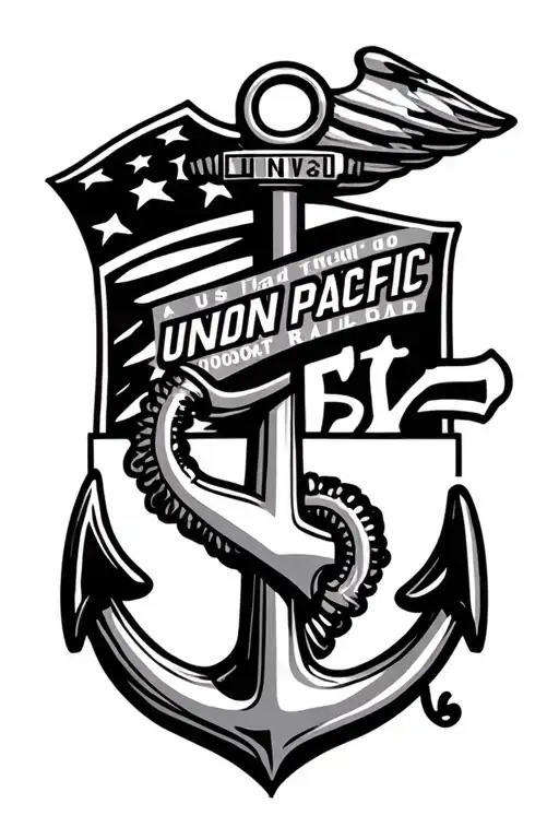 US Navy Anchor and Union Pacific Railroad shield staring tattoo design idea
