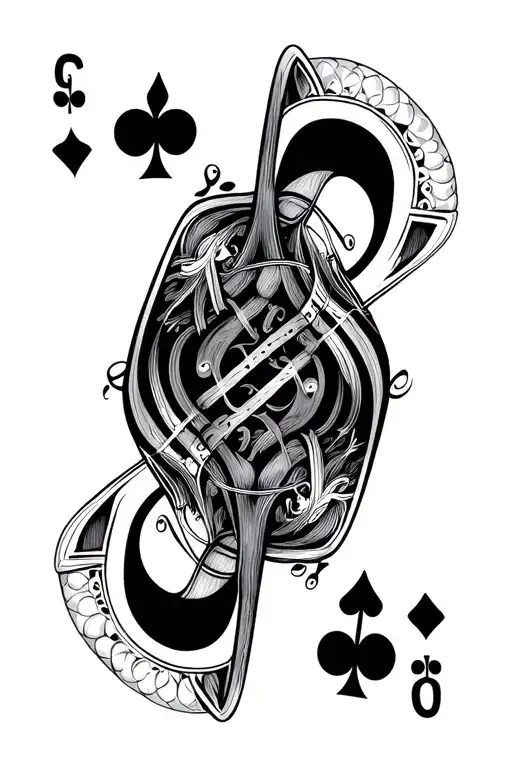musical notes and ace cards arranged tattoo design idea