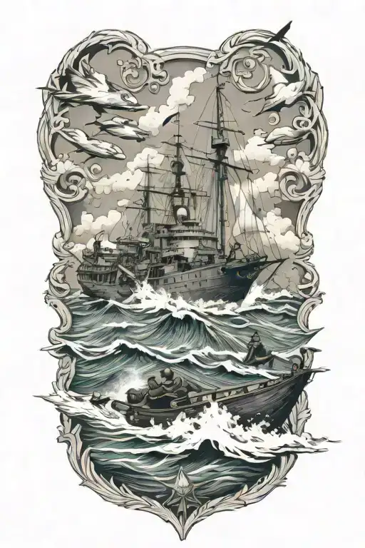 seals militar ocean boat merging tattoo design idea