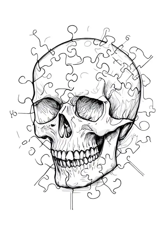 autism skull puzzle pieces forming tattoo design idea