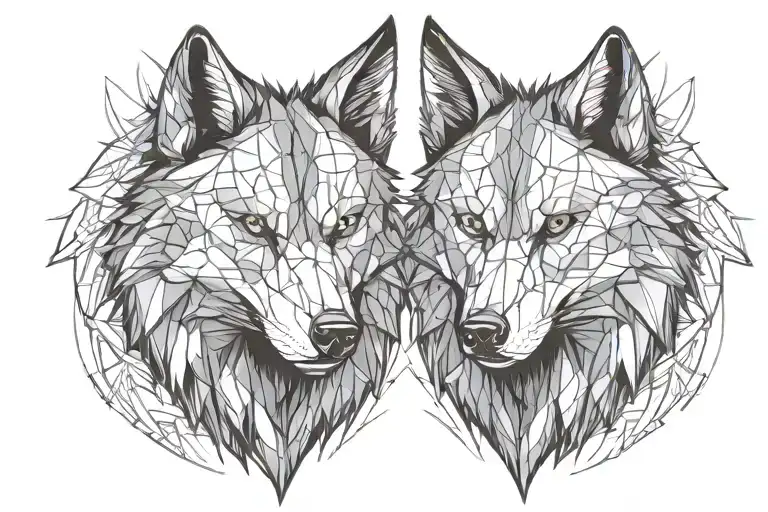 two wolf's head one of them angry with big teehts tattoo design idea