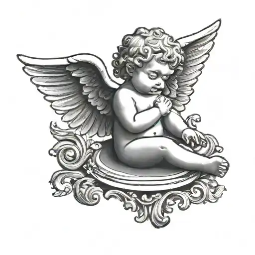 cherub angel, G59 logo incorporated tattoo design idea