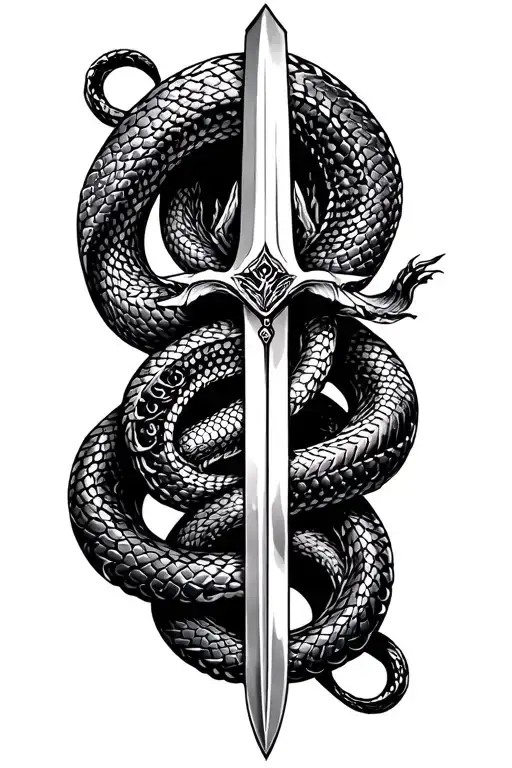 snake, sword, cathedral tattoo design idea
