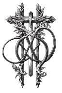 Cross and crucifix Ichthys Alpha and Omega Staurogram Chi Rho IH monogram IX tattoo design idea