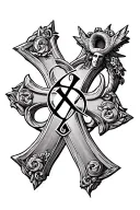 Cross and crucifix Ichthys Alpha and Omega Staurogram Chi Rho IH monogram IX tattoo design idea