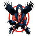 Based on Itachi from naruto's character animation, make a tattoo in Anime Style. It must to contains Itachi and crows tattoo design idea