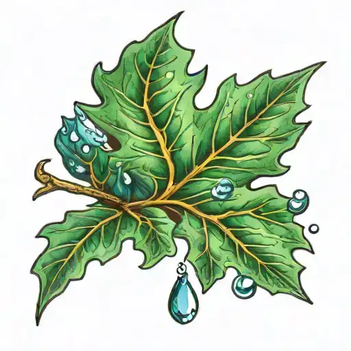 oak leaf with a drop of water  tattoo design idea