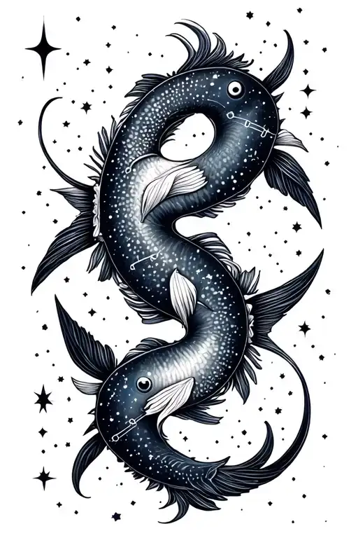zodiac signs of cancer, gemini, and Pisces represented by their constellations in one vertical image tattoo design idea