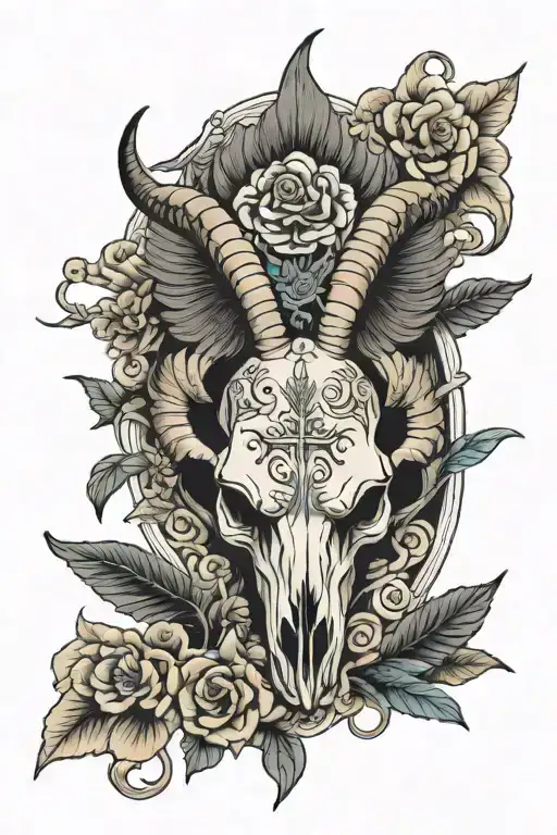 ram skull with dove tattoo design idea