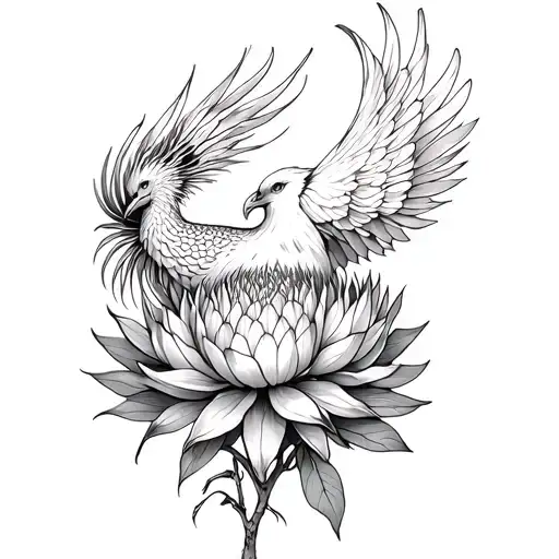 Protea flowers et phoenix tattoo design idea