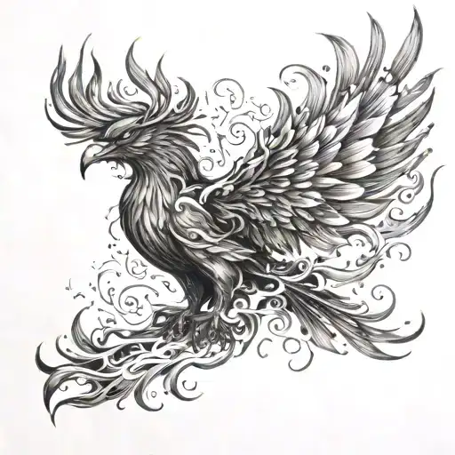 a picture of The Phoenix exploding from the red hot embers of himself, Aflame. Taking flight. (if He was apitbullvtbull tattoo design idea