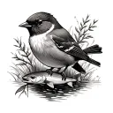 a cutthroat trout and robin perched tattoo design idea