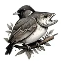 a cutthroat trout and robin perched tattoo design idea