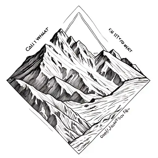 A mountain with the themes of balance, self-love, and individuality. Contains the text "Call it what you want". Masculin tattoo design idea