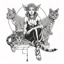 minimalistic goddess Freya looking like a human with cats tattoo design idea