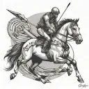 Race horse running with crossed arrows behind it tattoo design idea