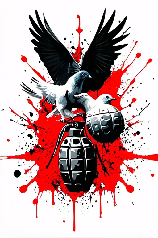 dove with grenade intertwined tattoo design idea